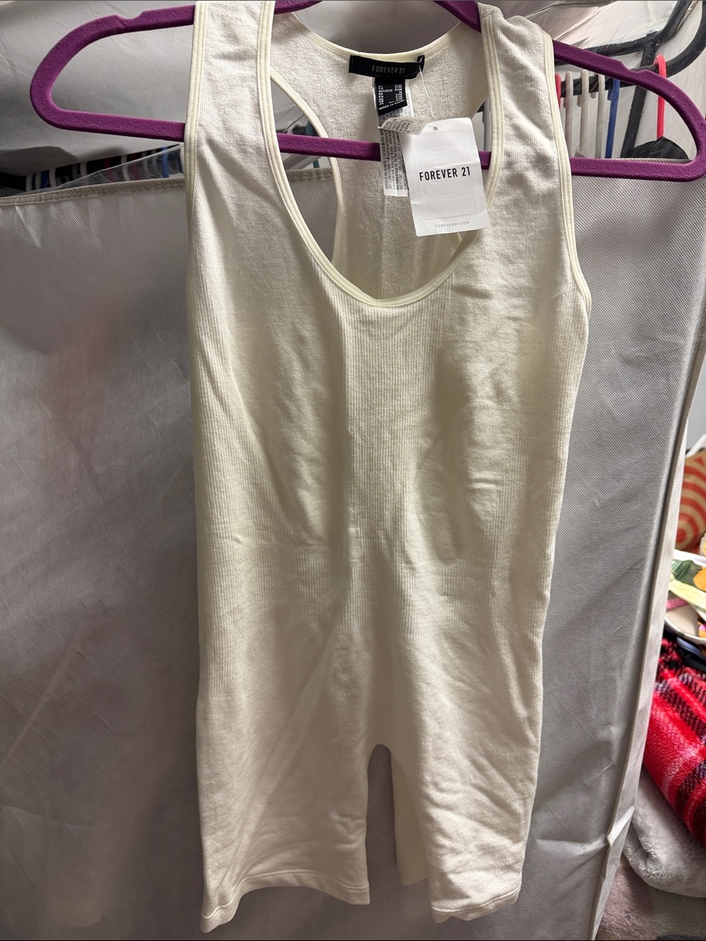 Forever 21 Ivory Ribbed Tank Romper